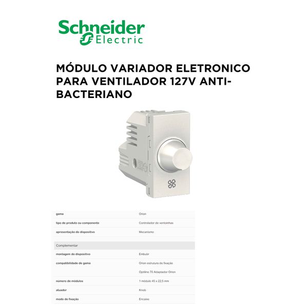 MODULO VARIADOR PARA VENTILADOR 127V BRANCO ORION