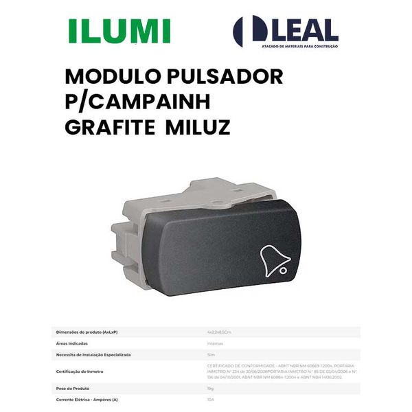 MODULO PULSADOR PARA CAMPAINHA GRAFITE MILUZ