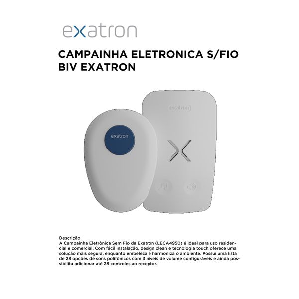 CAMPAINHA ELETRONICA SEM FIO BIVOLT EXATRON