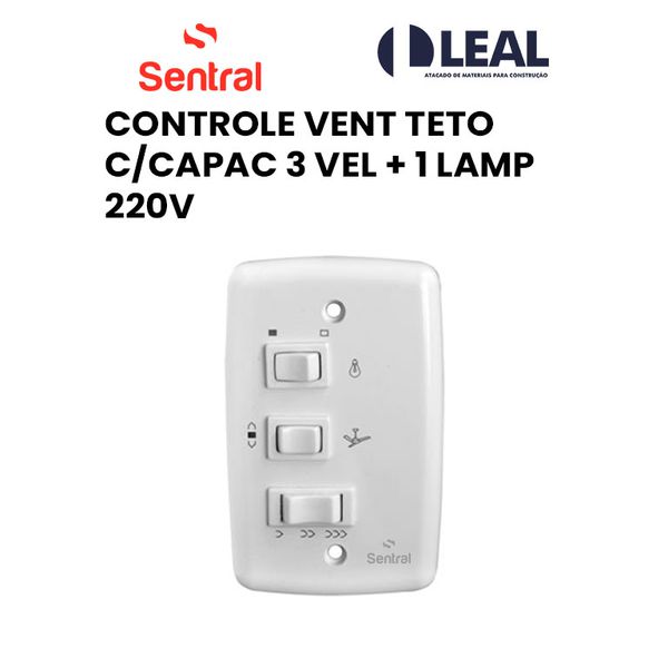 CONTROLE VENTILADOR DE TETO COM CAPACIDADE 3 VELOCIDADE + 1 LÂMPADA 220V