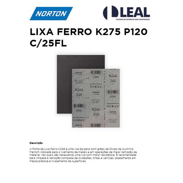 LIXA FERRO K275 P120 COM 25 FOLHAS NORTON