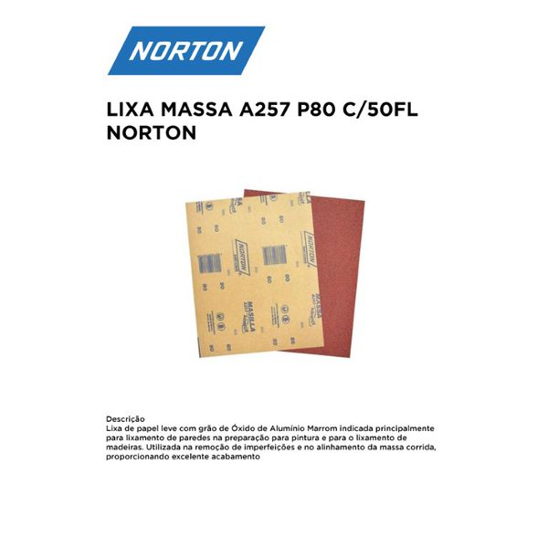 LIXA MASSA A257 P80 COM 50 FOLHAS NORTON