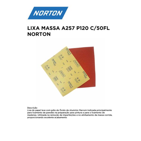 LIXA MASSA A257 P120 COM 50 FOLHAS NORTON