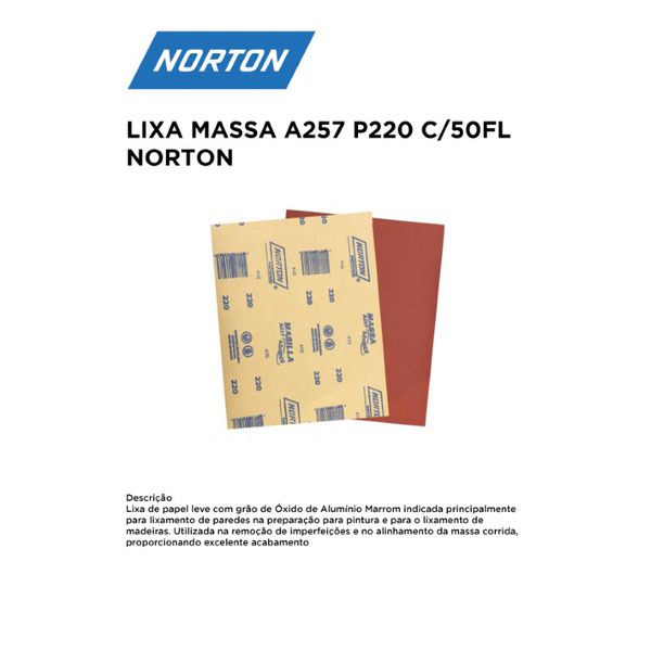 LIXA MASSA A257 P220 COM 50 FOLHAS NORTON 