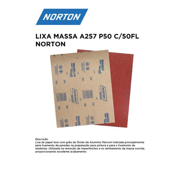 LIXA MASSA A257 P50 COM 50 FOLHAS NORTON