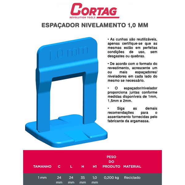 ESPAÇADOR NIVELADOR SLIM 1,0 MM 100PÇ CORTAG