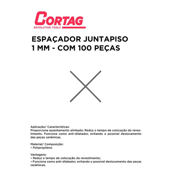 ESPAÇADOR JUNTAPISO 1 MM C/100 CORTAG