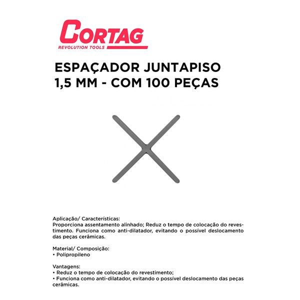 ESPAÇADOR JUNTAPISO 1,5 MM C/100 CORTAG