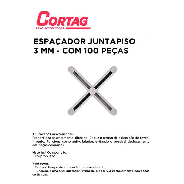 ESPAÇADOR JUNTAPISO 3 MM C/100 CORTAG