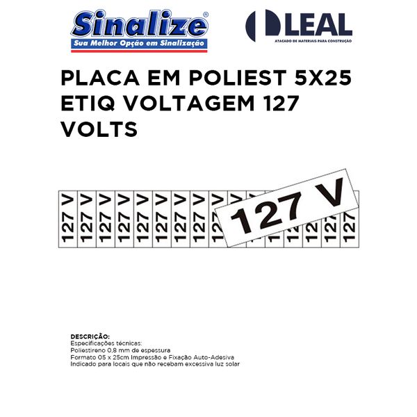 PLACA EM POLIESTILENO 5X25 ETIQUETA VOLTAGEM 127 VOLTS