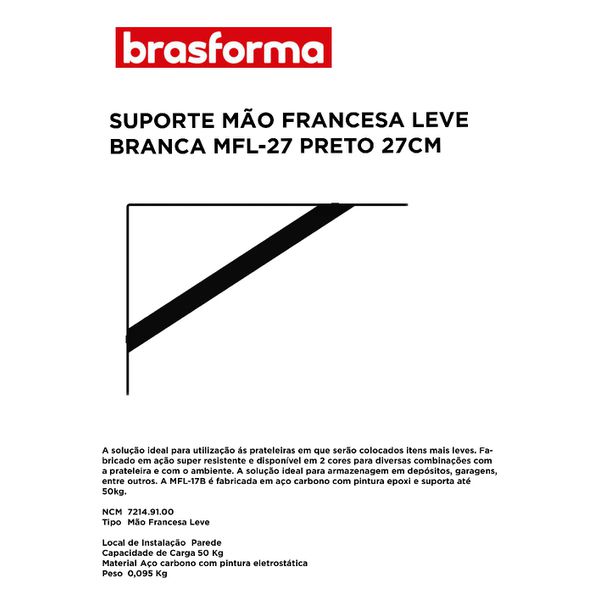 SUPORTE DE PRATELEIRA MÃO FRANCESA PRETO 27CM BRASFORMA