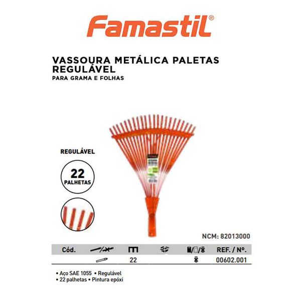 VASSOURA METAL P/ GRAMA E FOLHAS PALETAS REG FAMASTIL