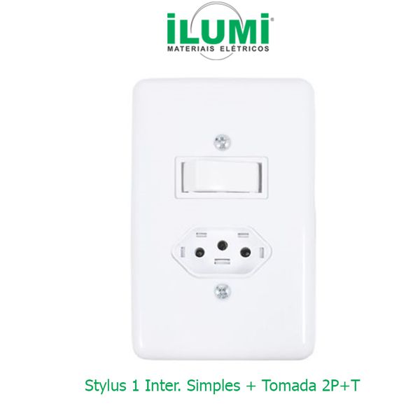CONJUNTO 1 INTERRUPTOR SIMPLES + TOMADA 2P + T 10A BR STYLUS