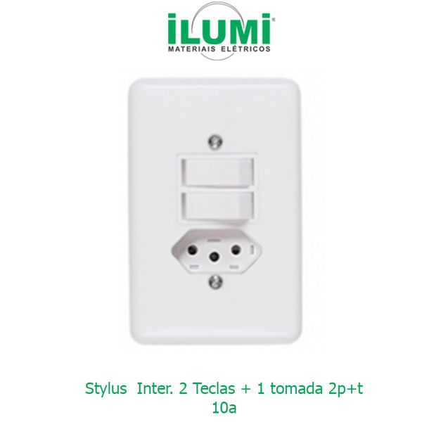 Conjunto 2 Interruptores Simples 6A com Tomada 2P+T 10A 250V Stylus Ilumi