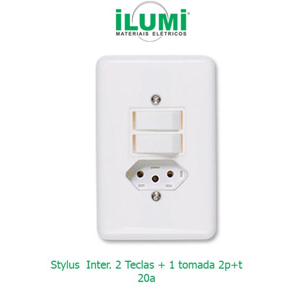 CONJUNTO INTERRUPTOR SIMPLES E PARALELO 6A COM TOMADA 2P+T 20A 250V STYLUS ILUMI