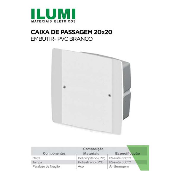 Caixa de Passagem 20×20 – Embutir PVC BRANCO ILUMI
