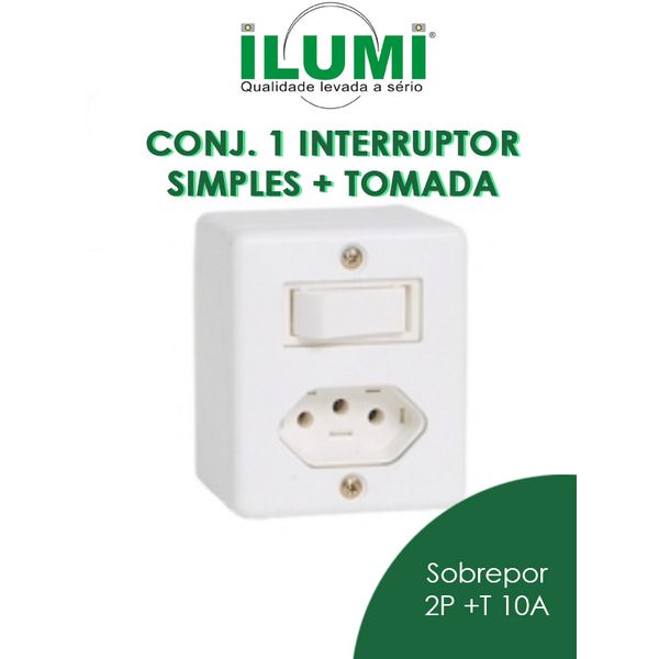 Interruptor 1 Tecla Simples + Tomada 2P + T 20A 250V ILUMI