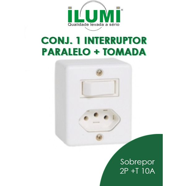 Interruptor 1 Tecla Paralela + 1 Tomada Fixa de Embutir 2P + T 10A 250V ILUMI