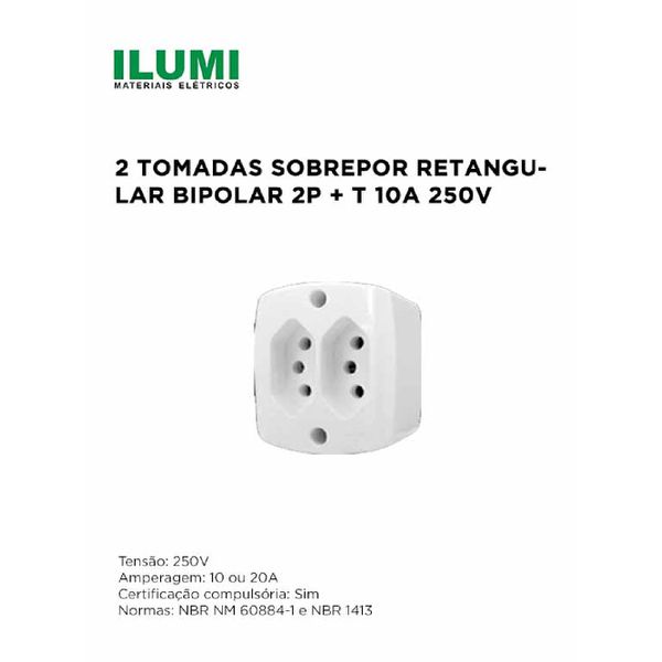 TOMADA EXTERNA 2P+T 10A BRANCO RETANGULAR ILUMI