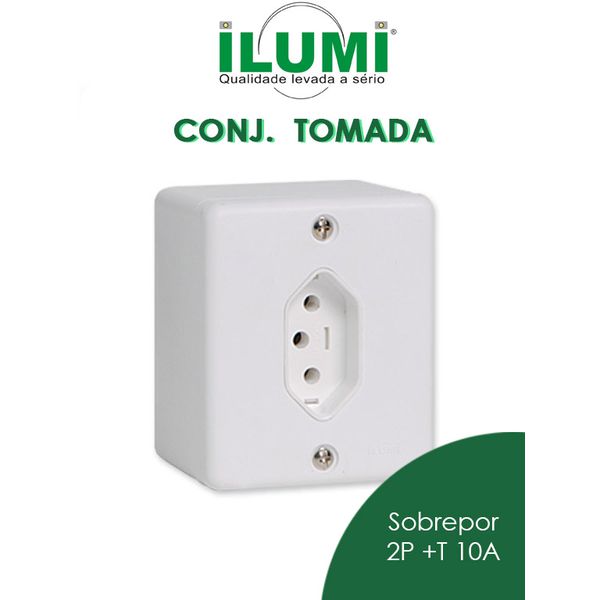 Conjunto Caixa de Sobrepor Com 1 Tomada de Energia Fixa 10A 250V Linha Box Ilumi 