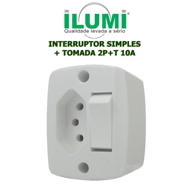 INTERRUPTOR SIMPLES + TOMADA 2P+T 10A RETANGULAR PARALELA ILUMI