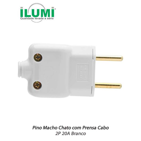 PINO MACHO CHATO COM PRENSA CABO 2P 20A BRANCO ILUMI