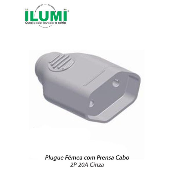 PLUGUE FÊMEA COM PRENSA CABO 2P 20A CINZA ILUMI