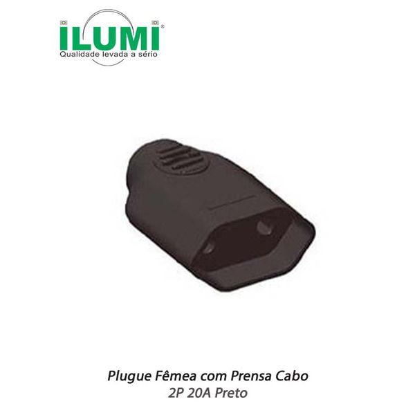 PLUGUE FÊMEA COM PRENSA CABO 2P 20A PRETO ILUMI