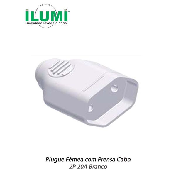 PLUGUE FÊMEA COM PRENSA CABO 2P 20A BRANCO ILUMI