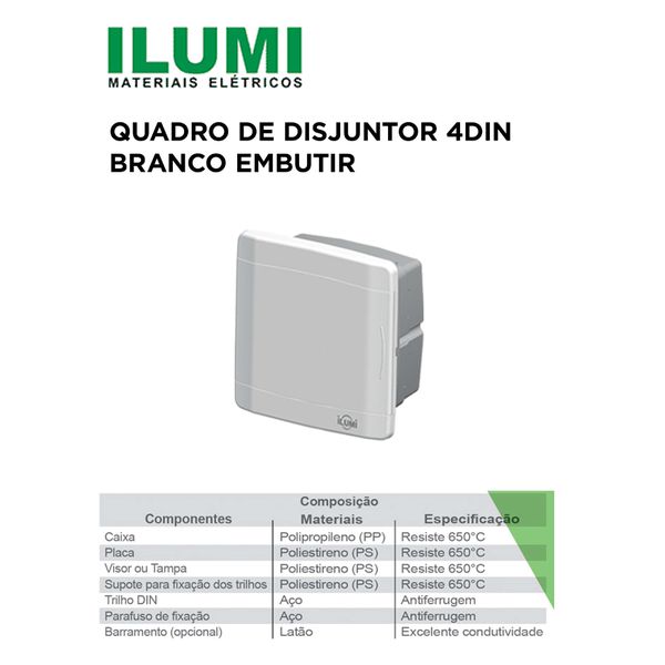 QUADRO DE DISJUNTORES 4DIN EMBUTIR BRANCO ILUMI
