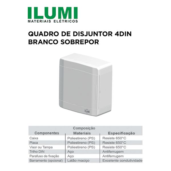 QUADRO DE DISJUNTORES 4DIN SOBREPOR BRANCO ILUMI