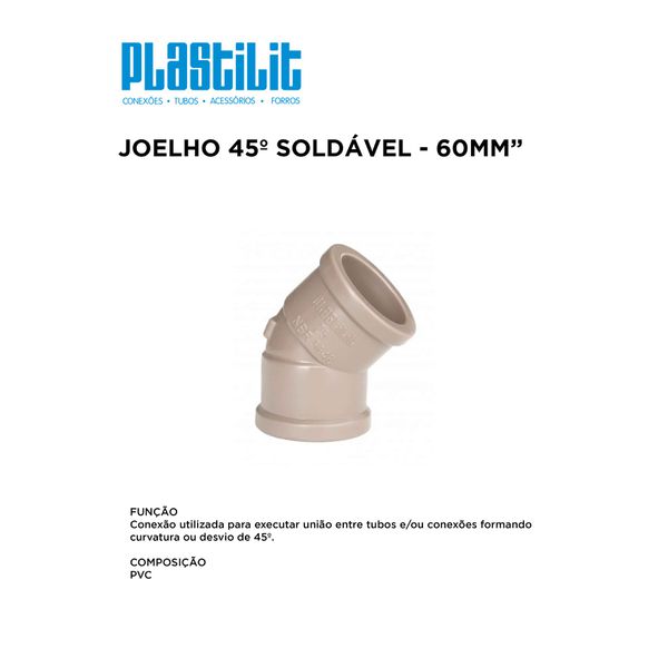 Joelho 45° PVC Marrom Soldável 60MM PLASTILIT