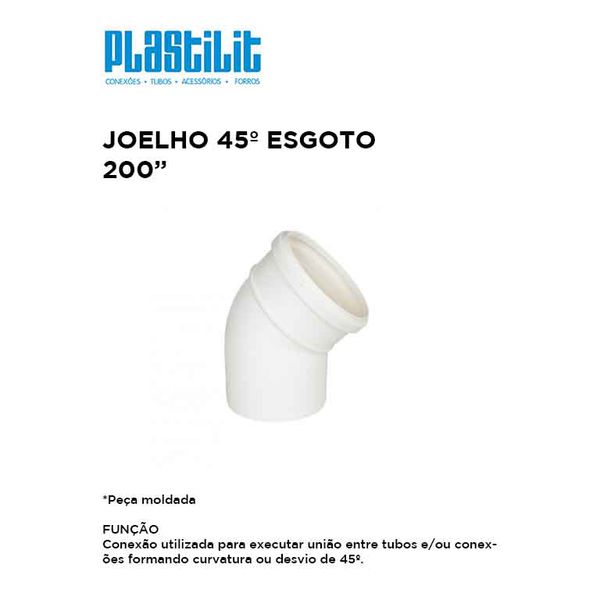 Joelho Esgoto 45º 200x200mm Plastilit