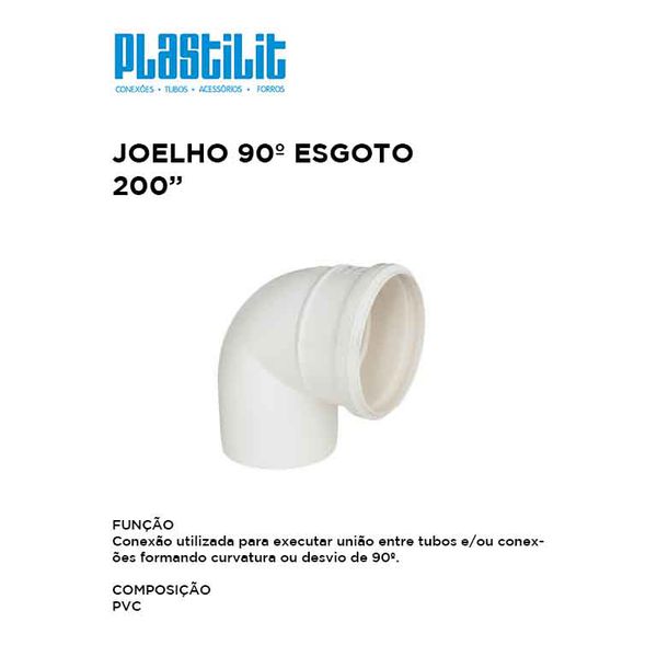 Joelho Plastilit Esgoto 90º 200mm.
