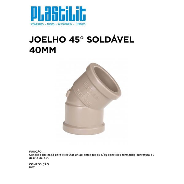 Joelho Soldável 45º 40MM PLASTILIT