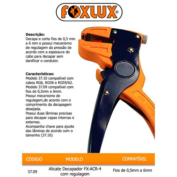 ALICATE DECAPADOR DE FIOS COM REGULAGEM FOXLUX