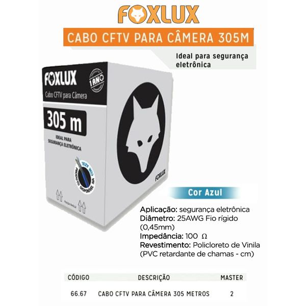CABO DE REDE CFTV PARA CAMERA CX 305M FOXLUX