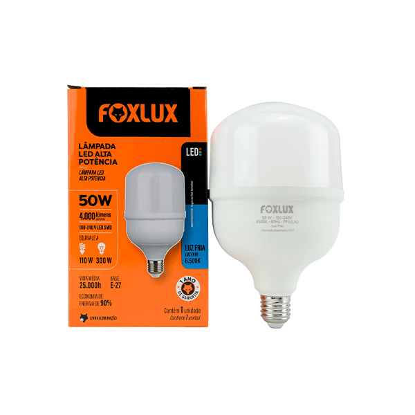 LÂMPADA LED BULBO ALTA POTÊNCIA BIVOLT 50W 6500K E-27 FOXLUX