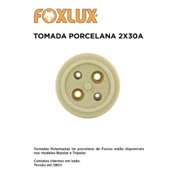 Tomada Externa Polarizada, Porcelana, 30A/0-380V 2 pólos