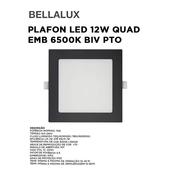 PLAFON LED 12W QUAD EMB 6500K BIV PTO BELLALUX