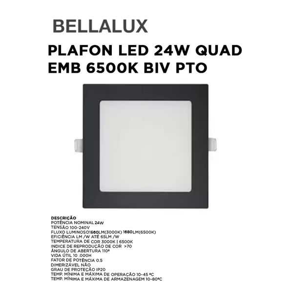 PLAFON LED 24W QUAD EMB 6500K BIV PTO BELLALUX
