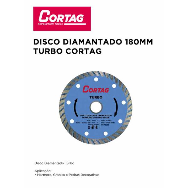 DISCO DIAMANTADO TURBO 180 MM CORTAG