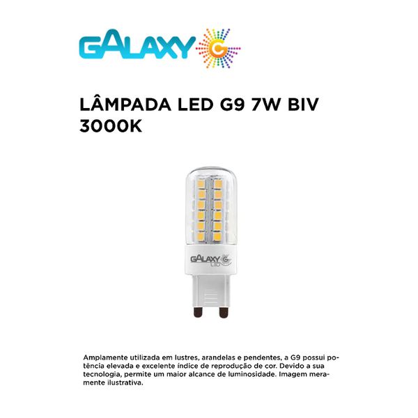 LAMPADA G9 LEDPIN 7W 3000K LUZ QUENTE BIVOLT GALAXY