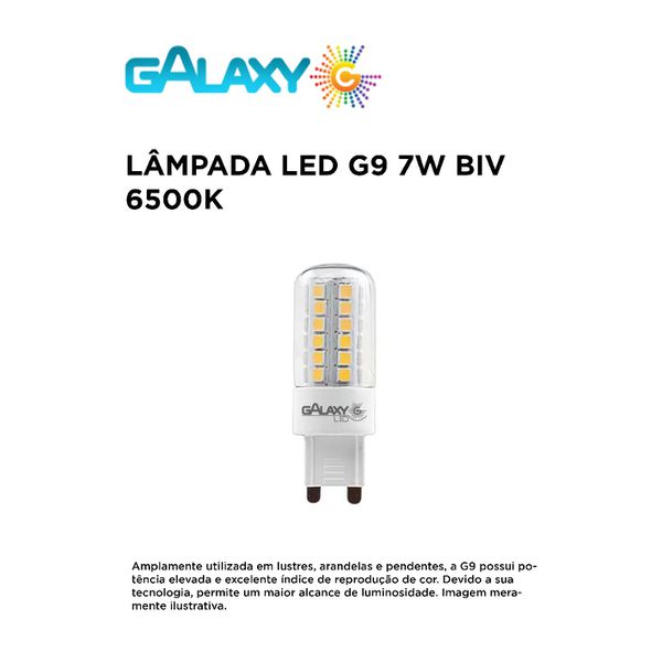 LAMPADA G9 LEDPIN 7W 6500K BRANCO FRIO BIVOLT GALAXY