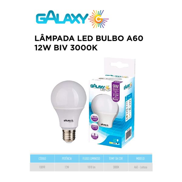 Lâmpada Led Bulbo A60 12W E27 Bivolt - Galaxy - Bivolt 3.000K Branco Quente
