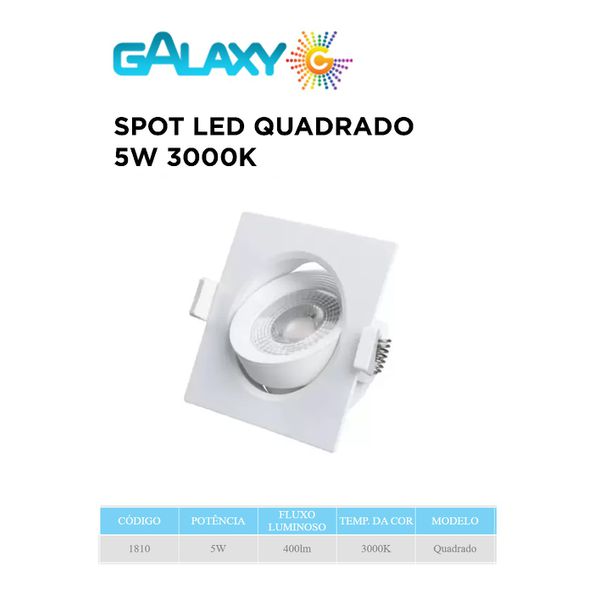 SPOT LED QUADRADO 5W 3000K GALAXY