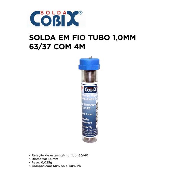 SOLDA EM FIO/ESTANHO 1,0MM 63/37 TUBO COM 4M COBIX
