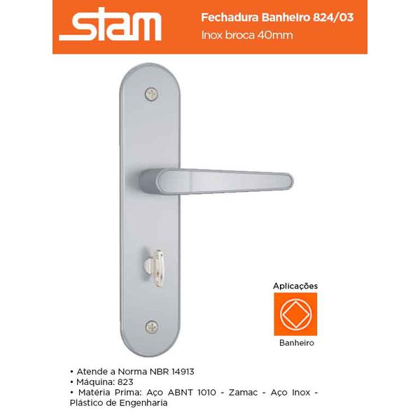 FECHADURA WC BANHEIRO 824/03 INOX STAM