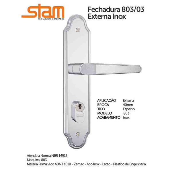 Fechadura externa 803/03 Espelho Inox - Stam