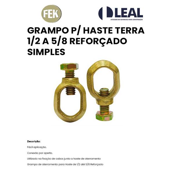 GRAMPO PARA HASTE TERRA 1/2 A 5/8 REFORÇADO SIMPLES